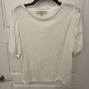 Loft puff sleeve white top size large